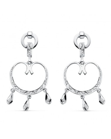 Pendientes oro blanco 18k circonitas colgantes 42mm