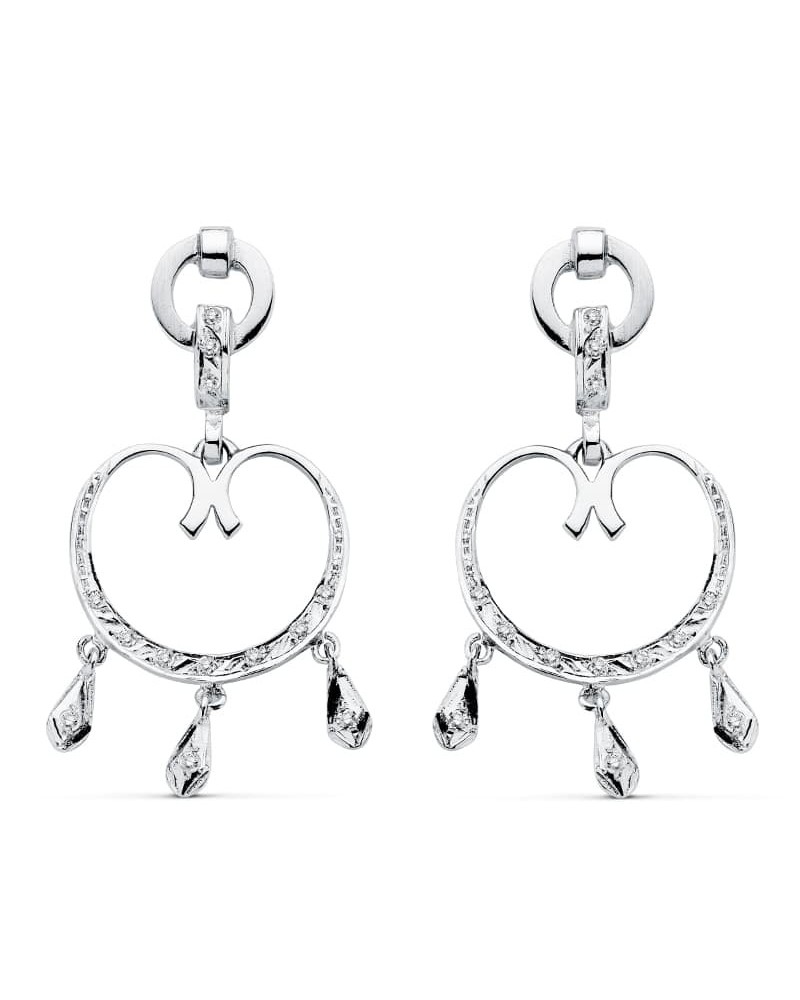 Pendientes oro blanco 18k circonitas colgantes 42mm