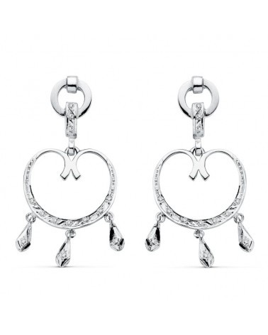 Pendientes oro blanco 18k circonitas colgantes 42mm
