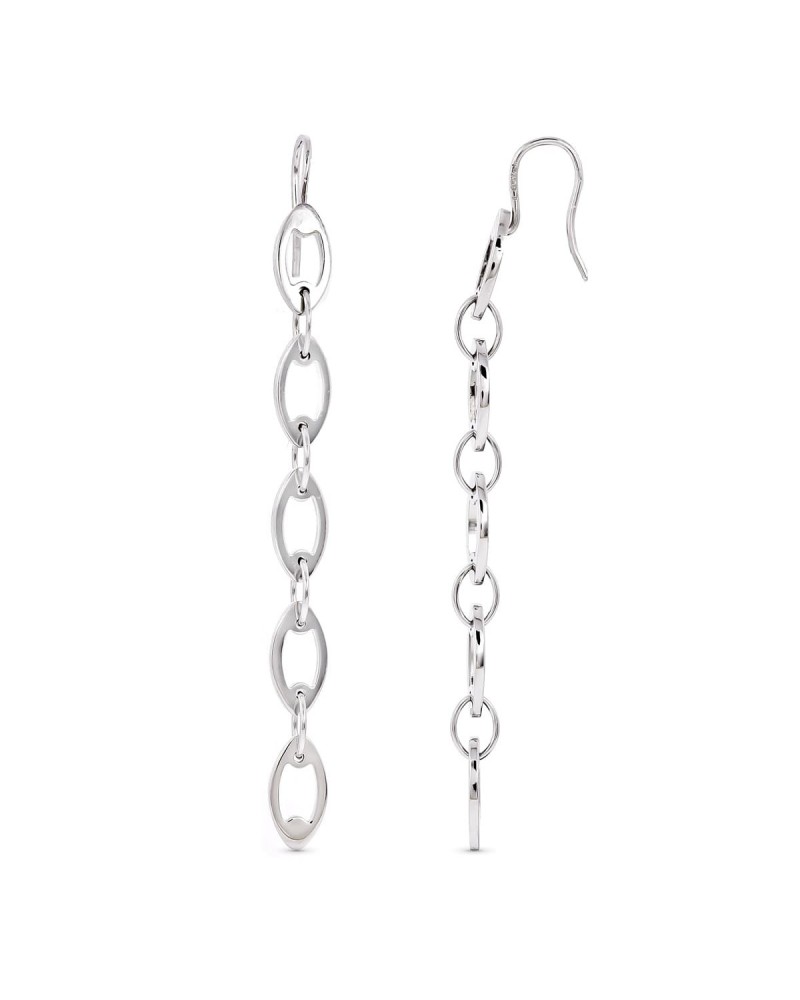 Pendientes oro blanco 18k cadena eslabones largos 64mm