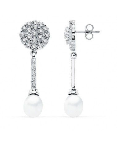 Pendientes oro blanco 18k perlas circonitas 39mm
