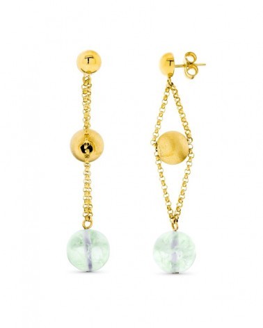 Pendientes oro 18k colgantes bola verde 8mm