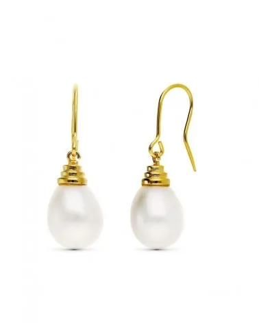 Pendientes oro 18k perla cultivada cierre gancho