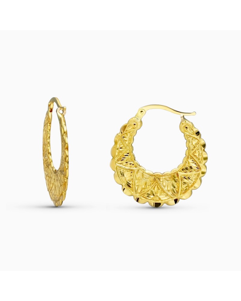 Aros oro 18k amarillo tallados planos 25mm