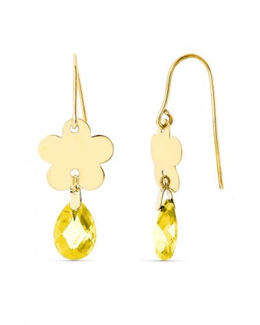 Pendientes oro 18k flor citrino cierre gancho