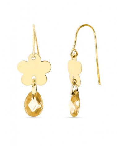 Pendientes oro 18k flor topacio cierre gancho