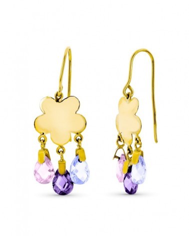 Pendientes oro 18k trébol piedras color cierre gancho