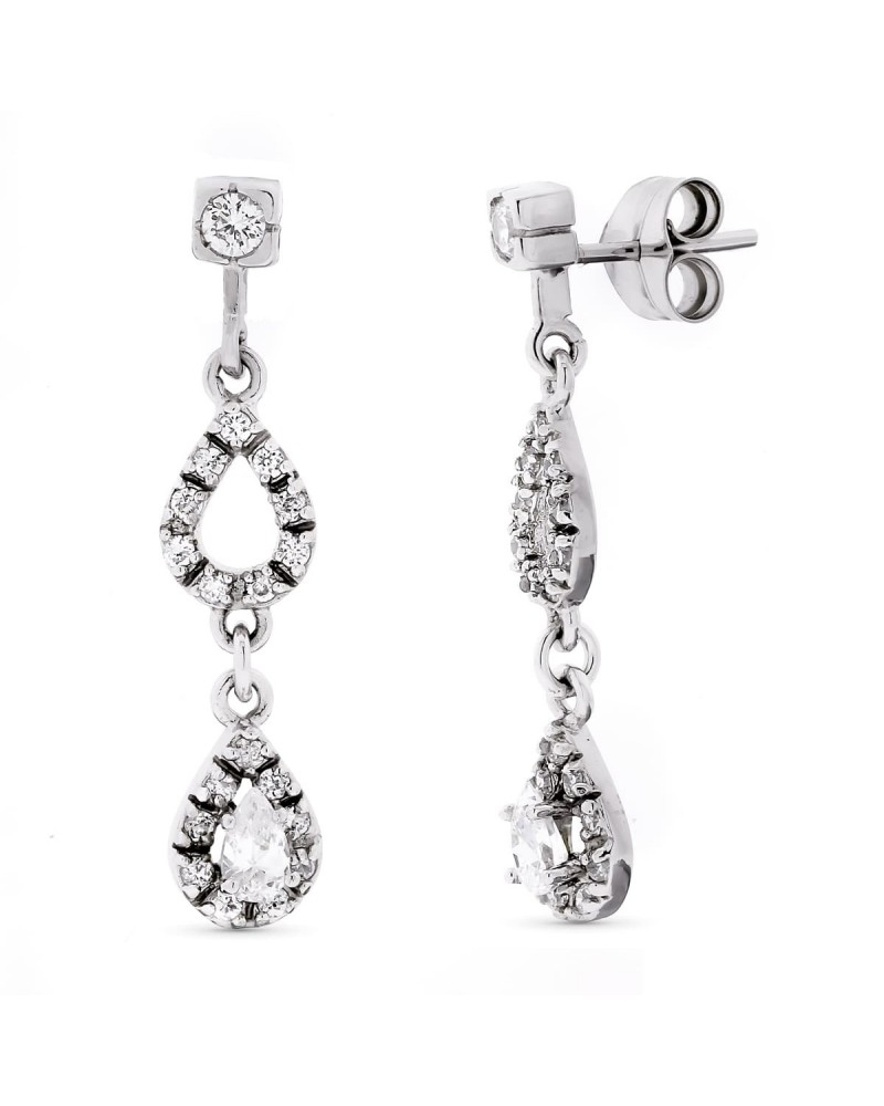 Pendientes oro blanco 18k largos circonita 32mm