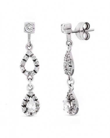 Pendientes oro blanco 18k largos circonita 32mm