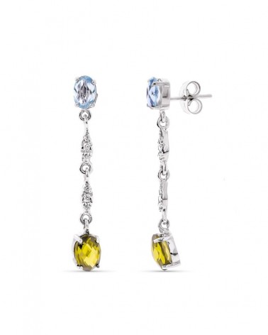 Pendientes oro blanco 18k aguamarina topacio ámbar largos