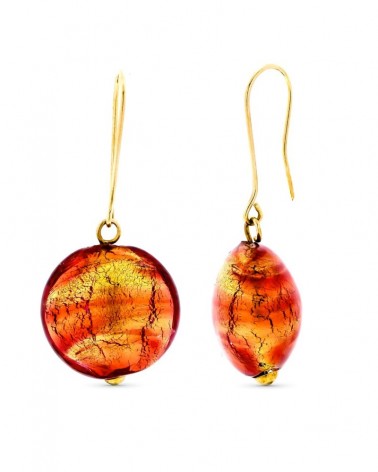 Pendientes oro 18k cristal Murano colores cálidos 41mm