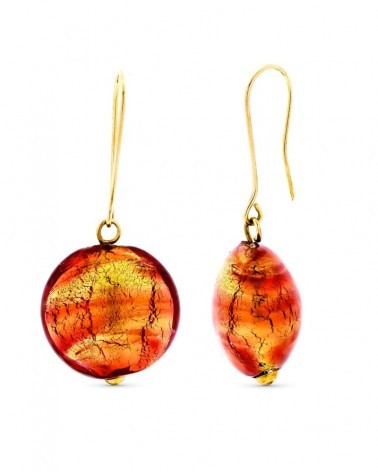 Pendientes oro 18k cristal Murano colores cálidos 41mm