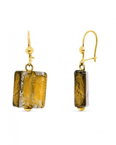 Pendientes oro 18k cristal Murano marrón 33x15mm