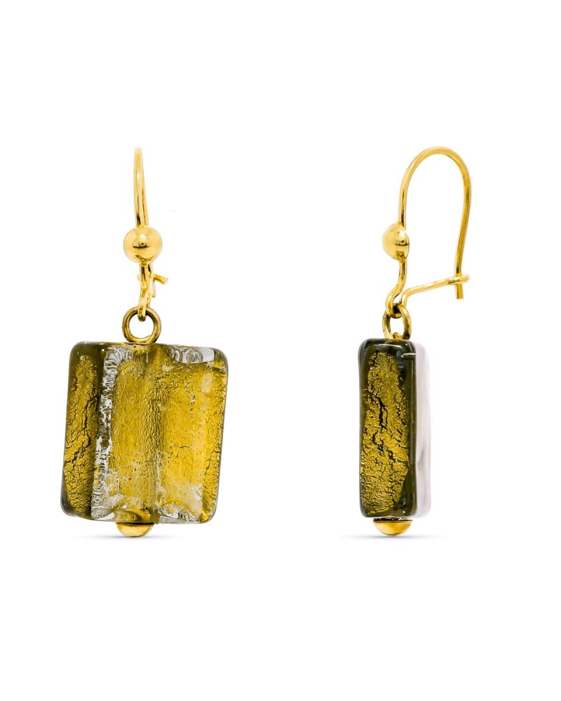 Pendientes oro 18k cristal Murano verde 33x15mm