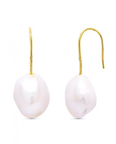 Pendientes oro 18k perlas cultivadas gancho 33x10mm