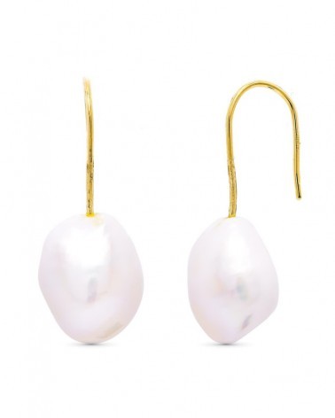 Pendientes oro 18k perlas cultivadas gancho 33x10mm
