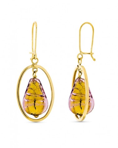 Pendientes oro 18k piedra Murano dorada 12x8mm