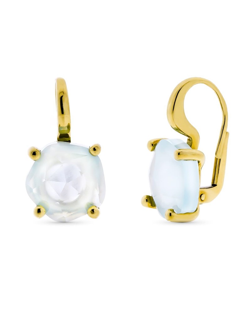 Pendientes oro 18k piedra azul cierre catalán 12mm