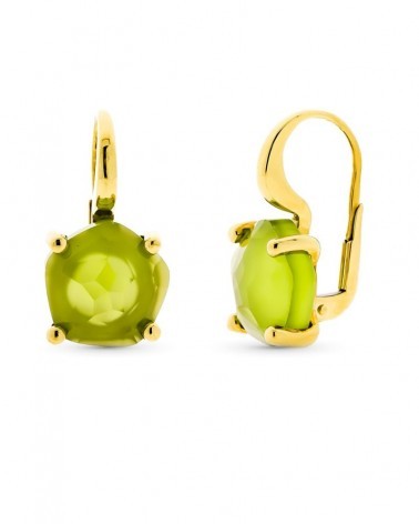 Pendientes oro 18k piedra verde cierre catalán 12mm