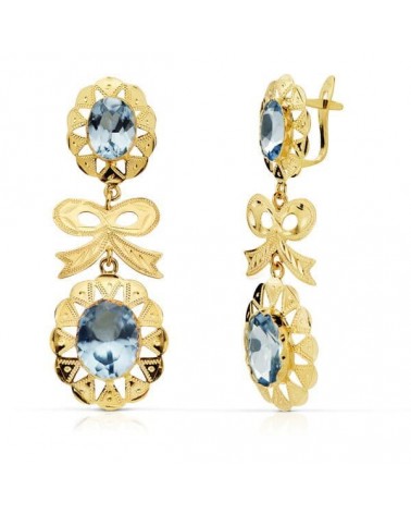 Pendientes oro 18k aguamarina lazo cubanos 43x15mm