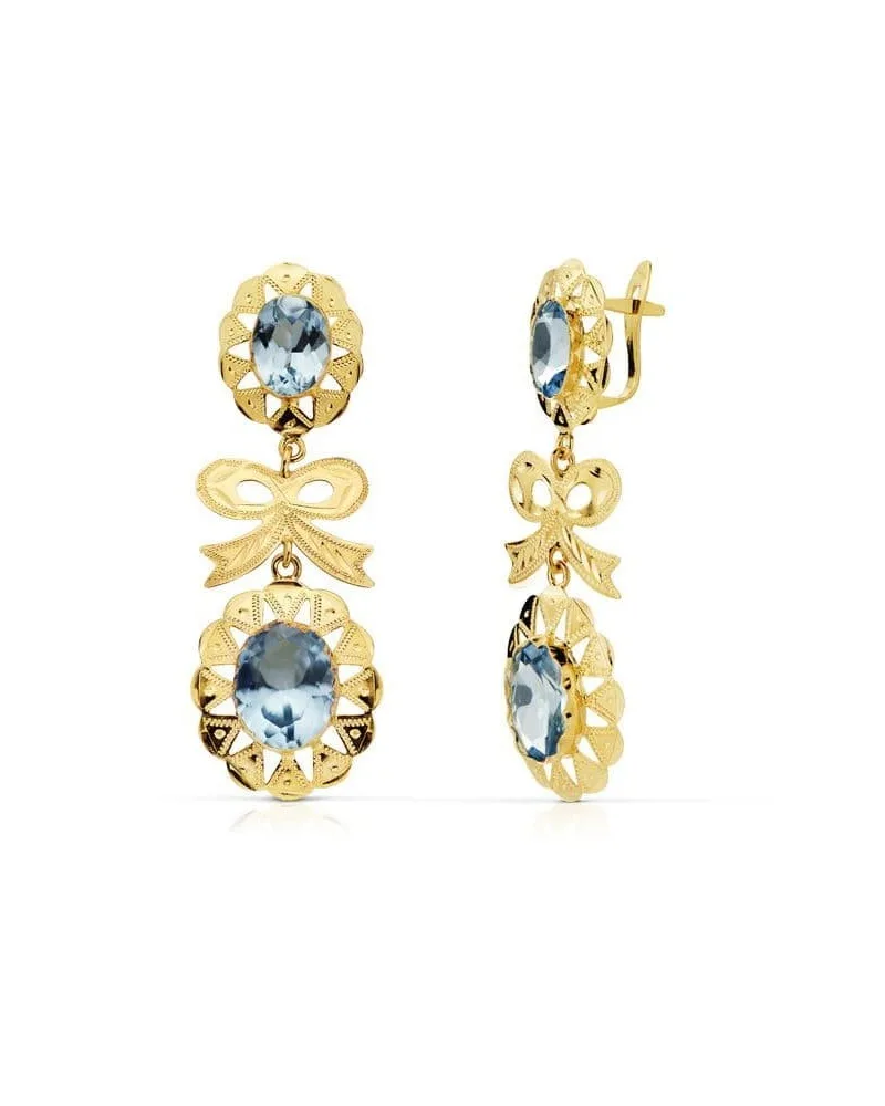 Pendientes oro 18k aguamarina lazo cubanos 43x15mm