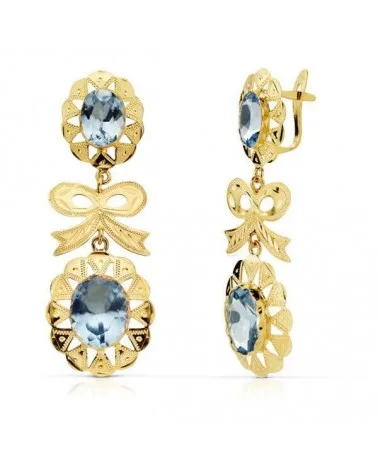 Pendientes oro 18k aguamarina lazo cubanos 43x15mm