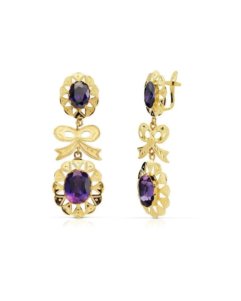 Pendientes oro 18k cubanos amatista lazo catalán