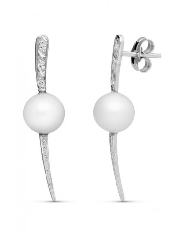 Pendientes oro blanco 18k perla circonita cierre presión