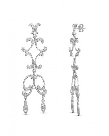 Pendientes oro blanco 18k estilo mantilla circonita 66mm