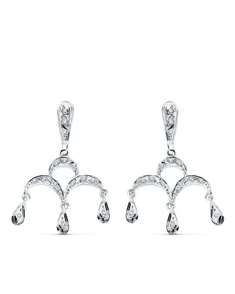 Pendientes oro blanco 18k circonita diseño lámpara 33x21mm