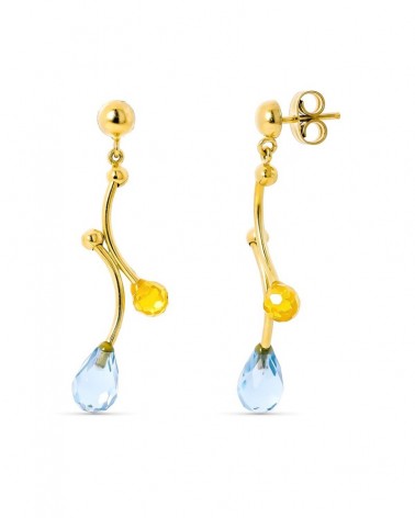 Pendientes oro 18k largos citrino aguamarina cierre presión