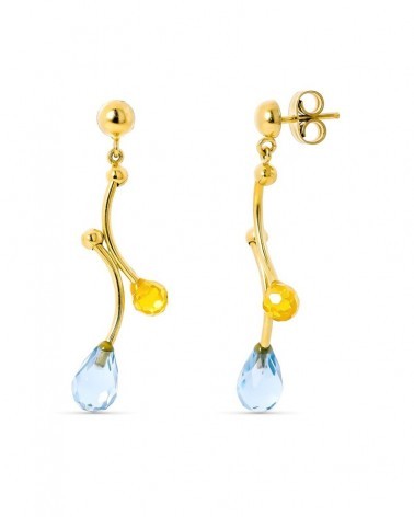 Pendientes oro 18k largos citrino aguamarina cierre presión