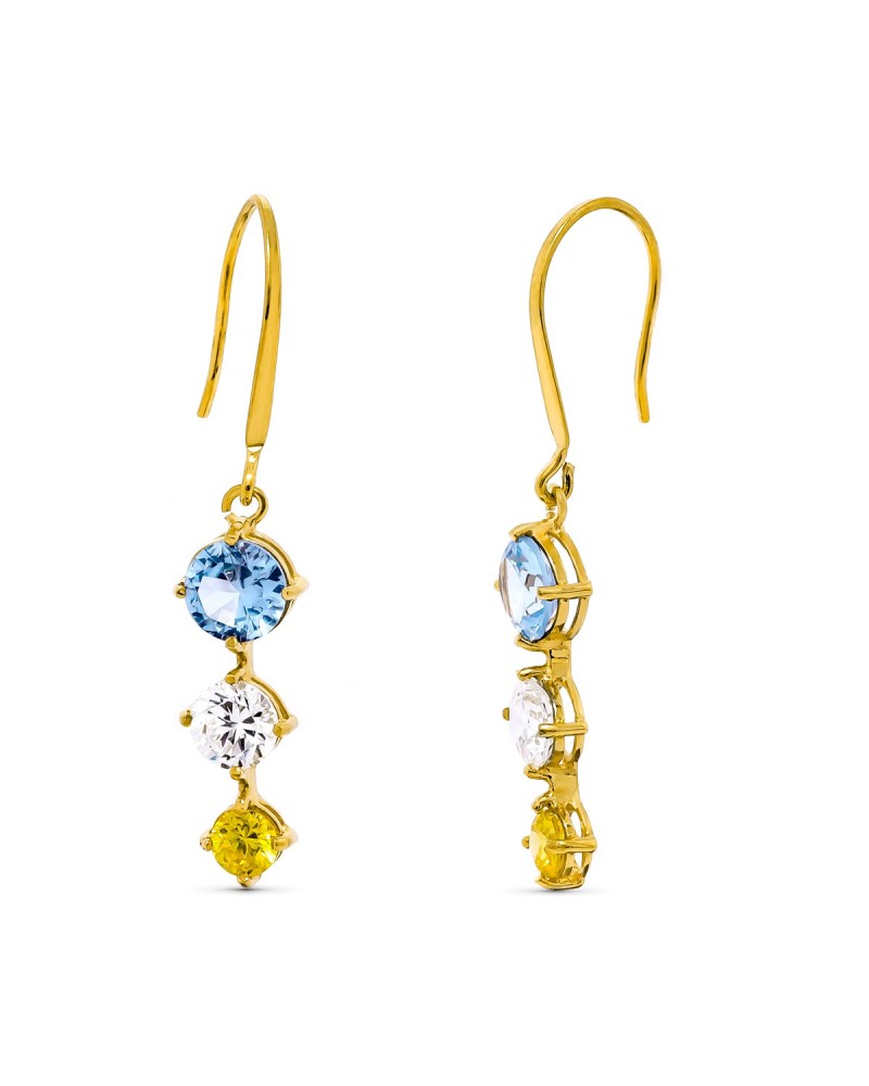 Pendientes oro 18k largos piedras color 24x8mm