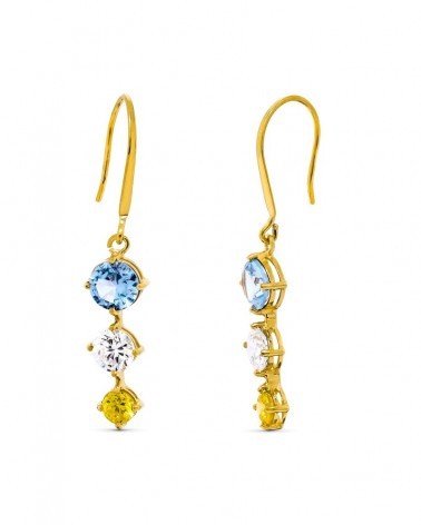Pendientes oro 18k largos piedras color 24x8mm