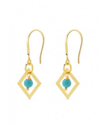 Pendientes oro 18k rombo turquesa cierre gancho