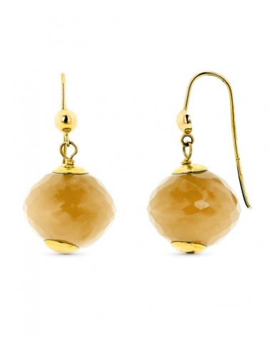 Pendientes oro 18k piedra color amarillo 28x15 mm