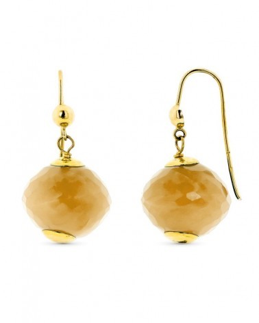 Pendientes oro 18k piedra color amarillo 28x15 mm