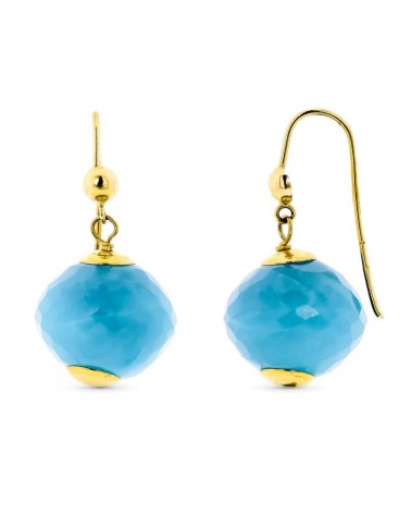 Pendientes oro 18k largos piedra azul 28x15mm