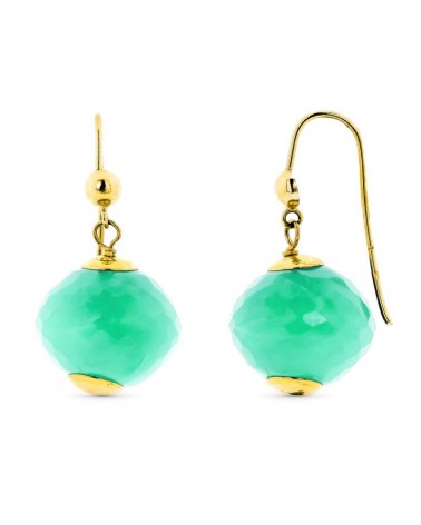 Pendientes oro 18k largos piedra verde 28x15 mm