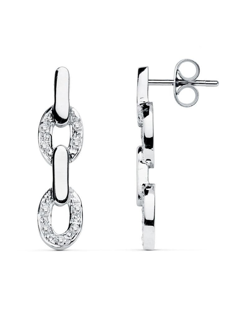Pendientes oro blanco 18k eslabones circonita 26x6 mm