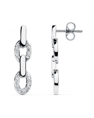 Pendientes oro blanco 18k eslabones circonita 26x6 mm