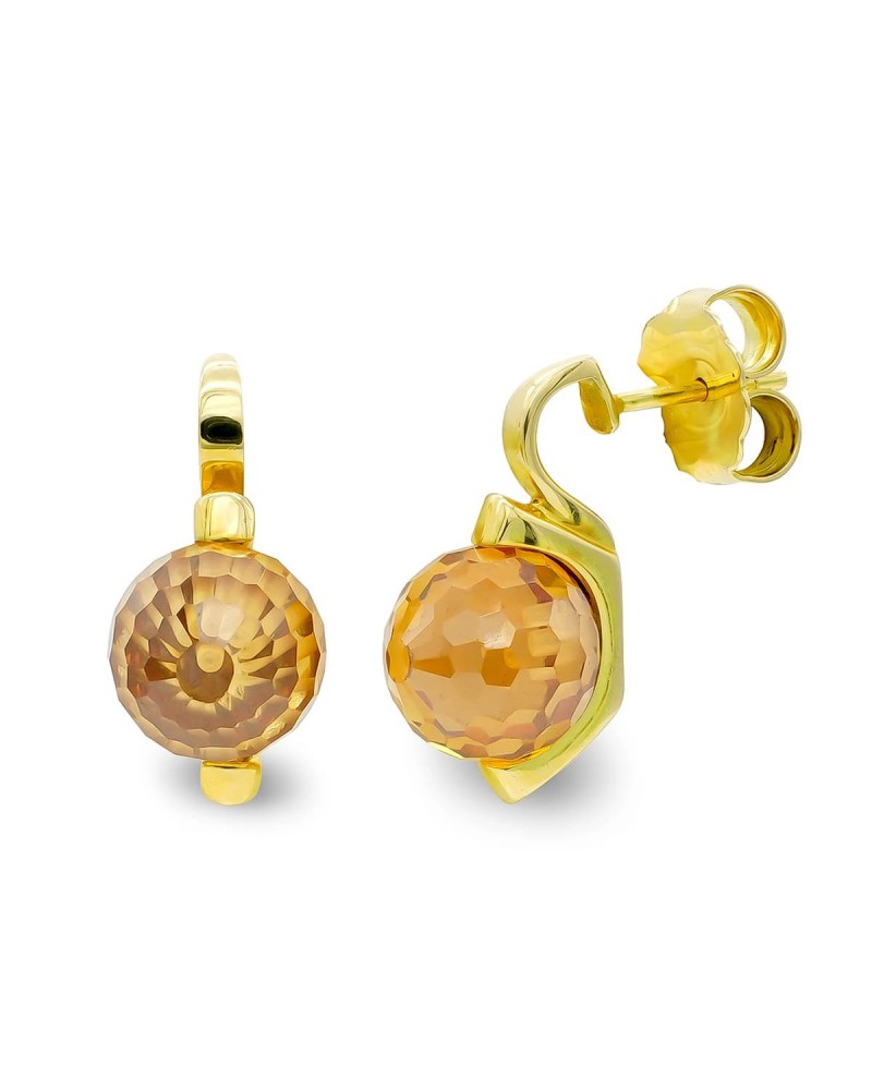 Pendientes oro 18k piedra color topacio 10mm