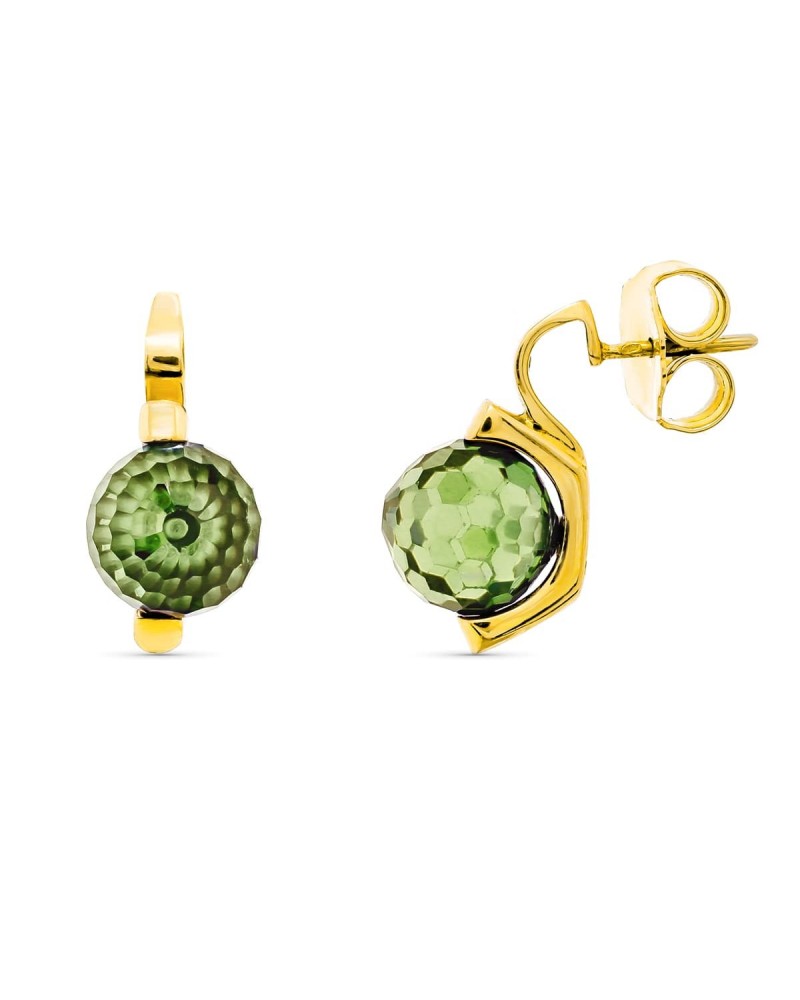 Pendientes oro 18k piedra verde 10mm cierre presión