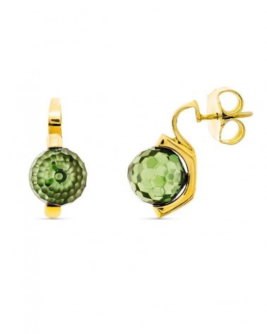Pendientes oro 18k piedra verde 10mm cierre presión
