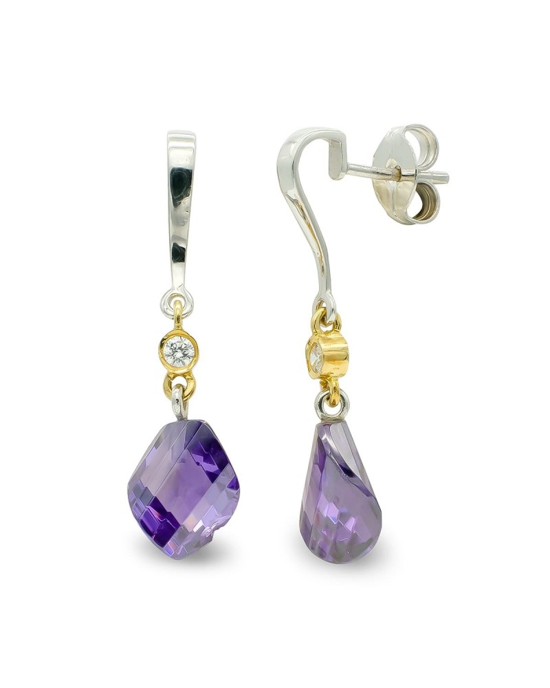 Pendientes oro 18k bicolor amatista circonita 11mm