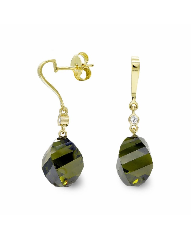 Pendientes oro 18k circonita olivina 14mm