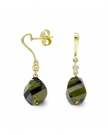 Pendientes oro 18k circonita olivina 14mm