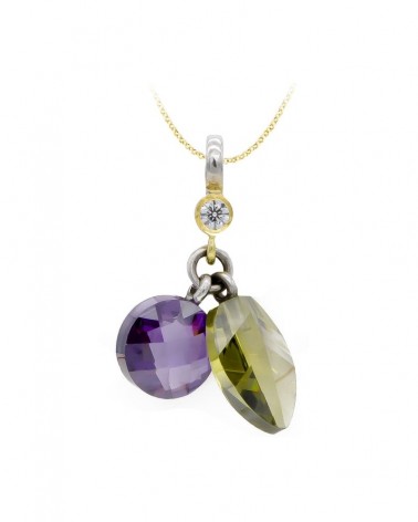 Colgante oro 18k bicolor piedras violeta y verde 24x16mm
