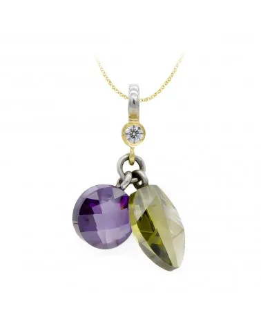 Colgante oro 18k bicolor piedras violeta y verde 24x16mm
