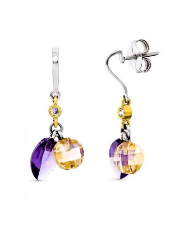 Pendientes oro 18k bicolor amatista cierre presión